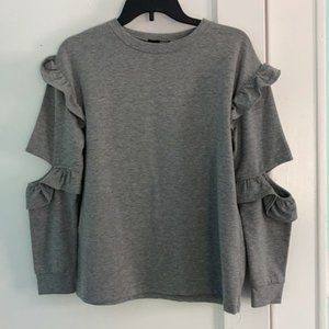 Aqua open elbow ruffled sweatshirt